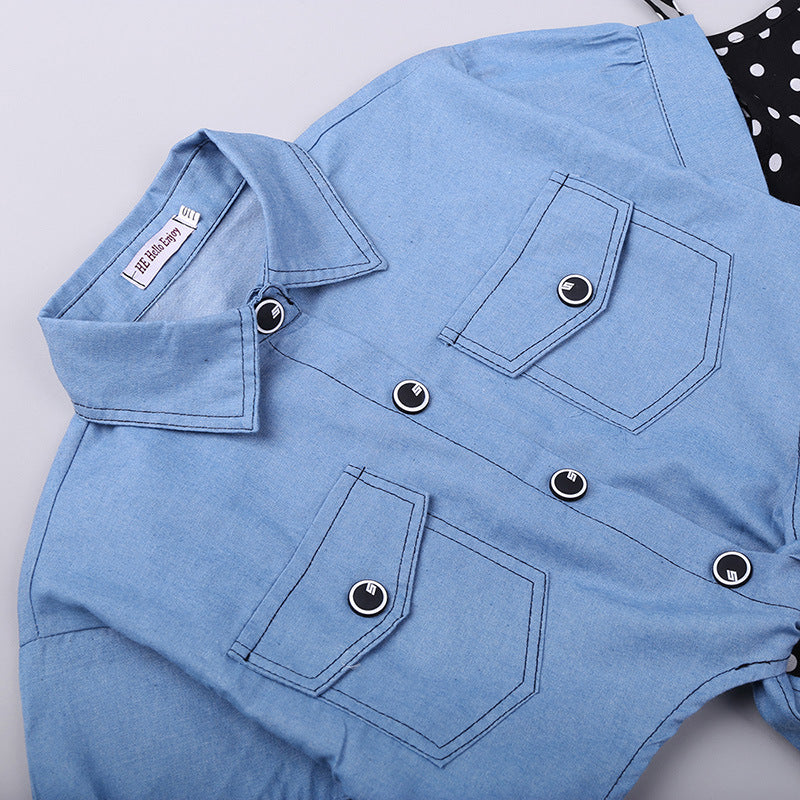 Girls' Denim Suspenders Dress Set