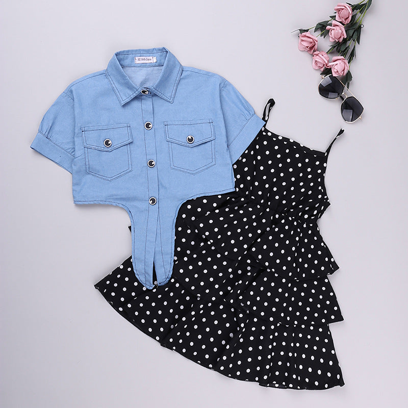 Girls' Denim Suspenders Dress Set
