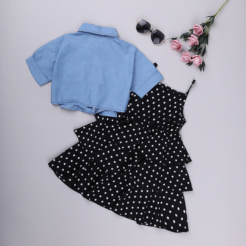 Girls' Denim Suspenders Dress Set