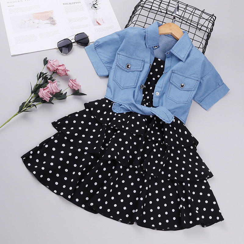 Girls' Denim Suspenders Dress Set