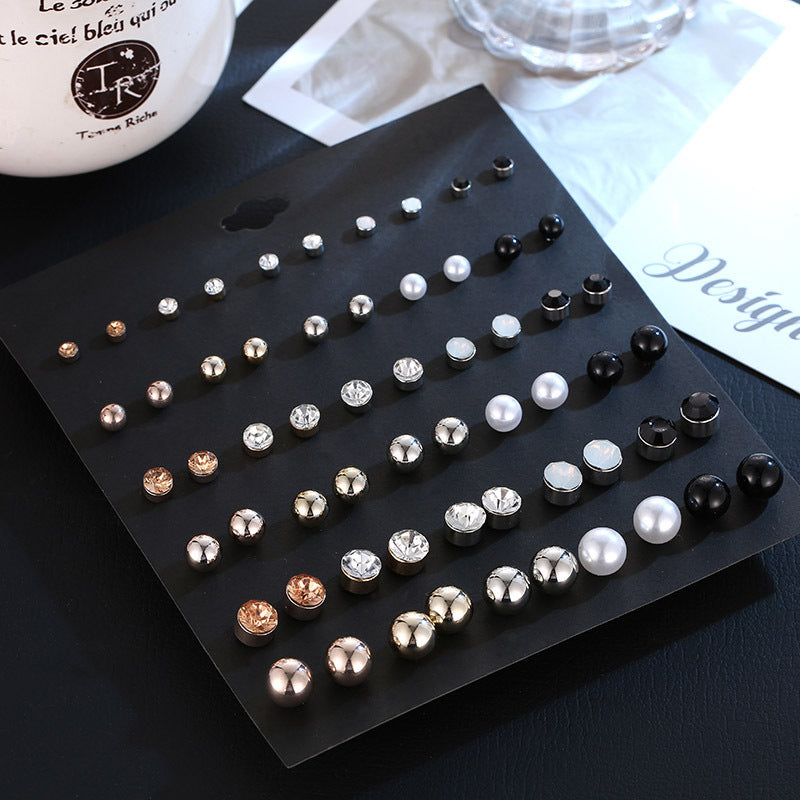 Small Flower Diamond-Studded Alloy Earrings Set - 30 Pairs