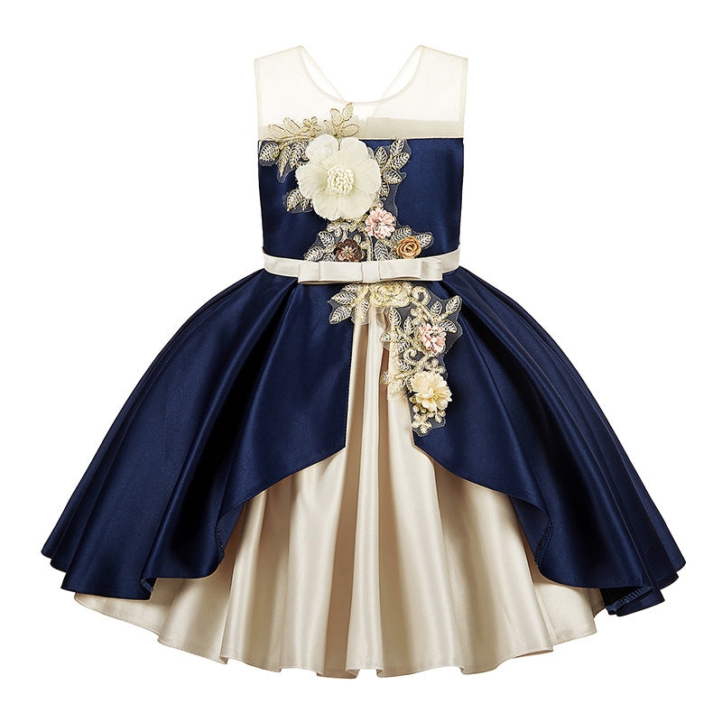 Girls' Puffy Princess Dress with Bow Mesh Skirt for Kids