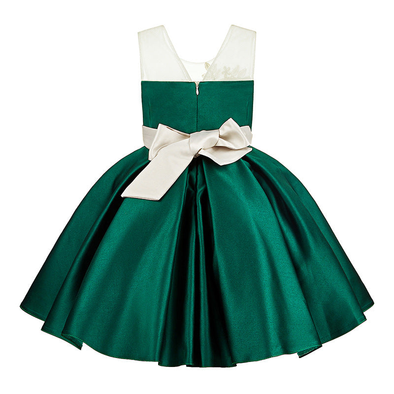 Girls' Puffy Princess Dress with Bow Mesh Skirt for Kids