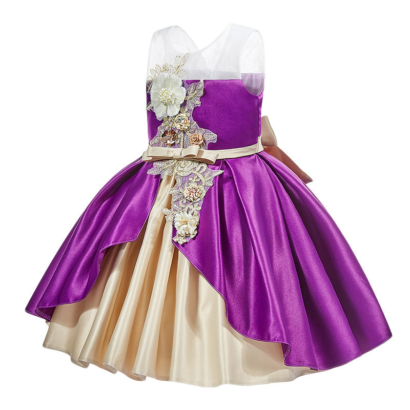 Girls' Puffy Princess Dress with Bow Mesh Skirt for Kids