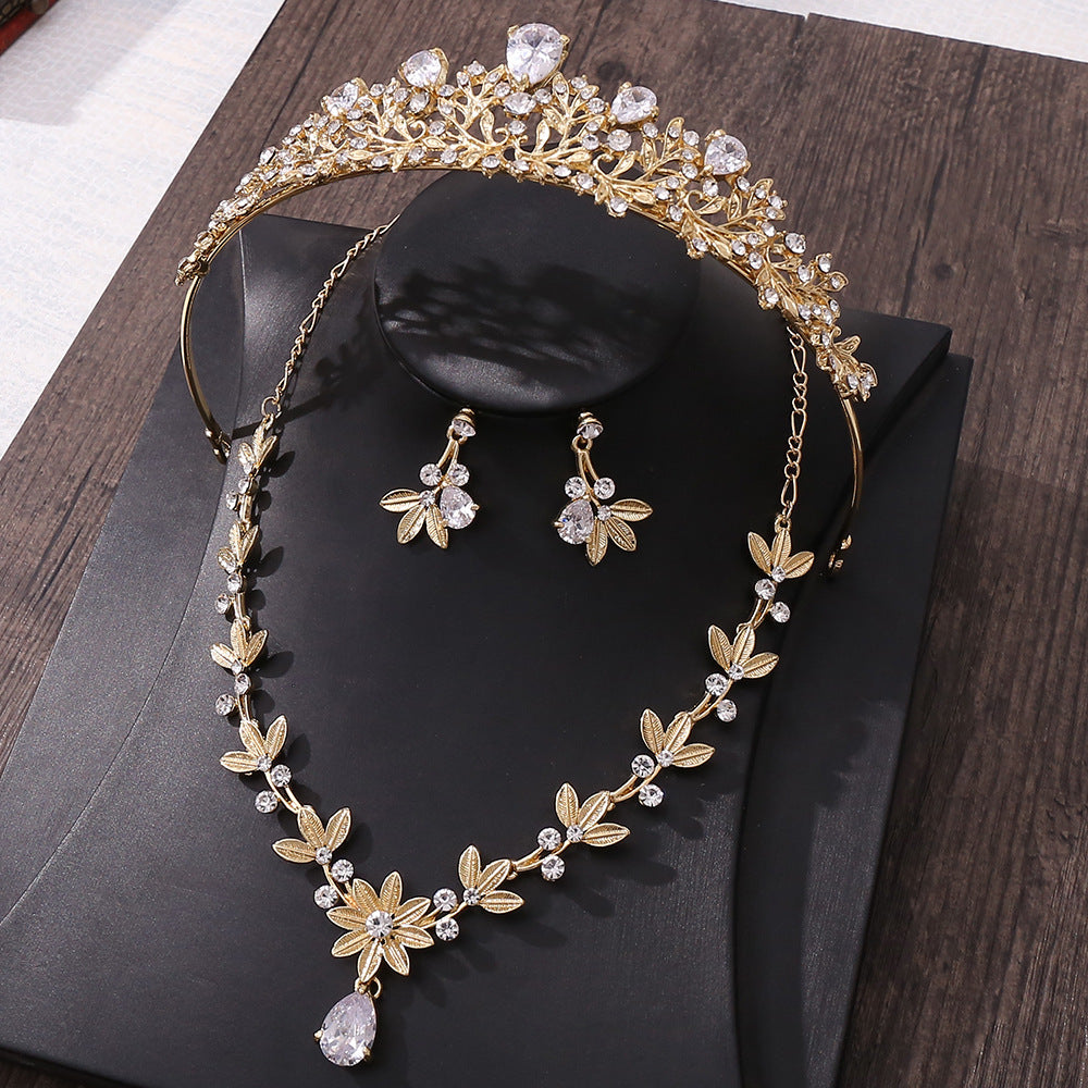 Wedding Jewelry, Bridal Crown, Necklace and Earrings Three-Piece Hair Accessory