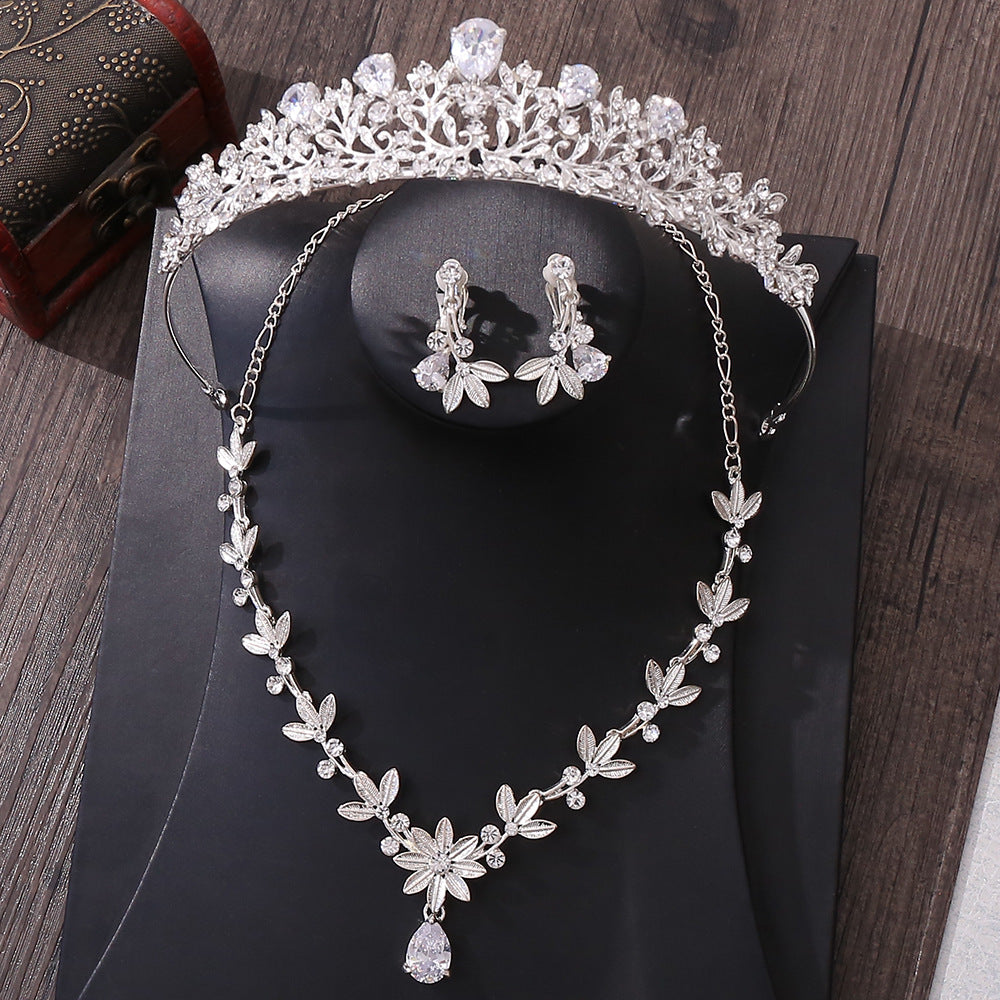 Wedding Jewelry, Bridal Crown, Necklace and Earrings Three-Piece Hair Accessory
