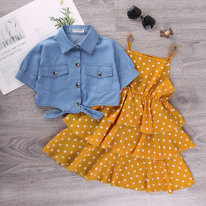 Girls' Denim Suspenders Dress Set