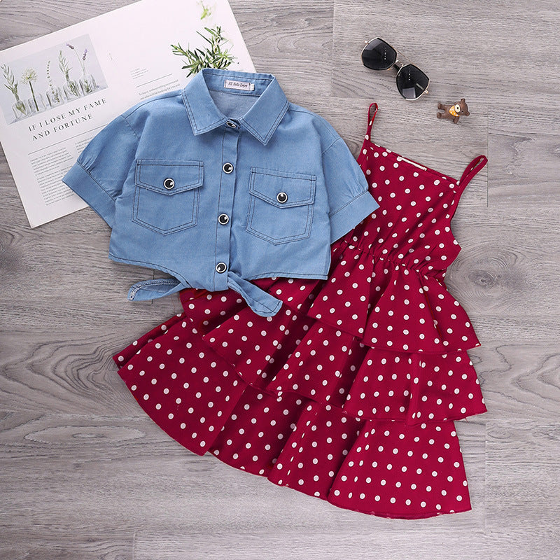 Girls' Denim Suspenders Dress Set