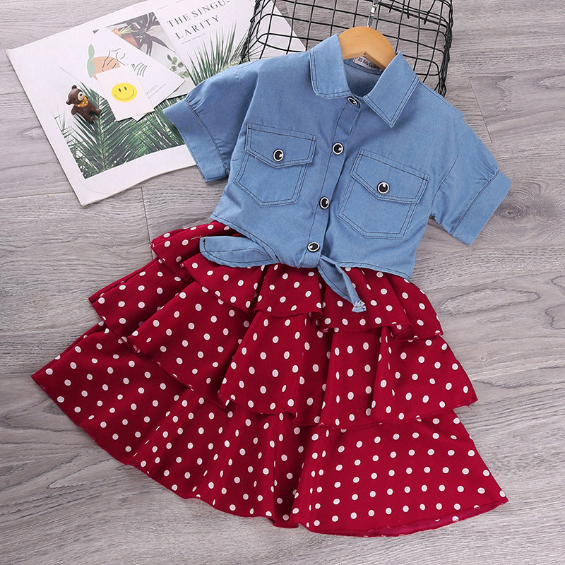 Girls' Denim Suspenders Dress Set