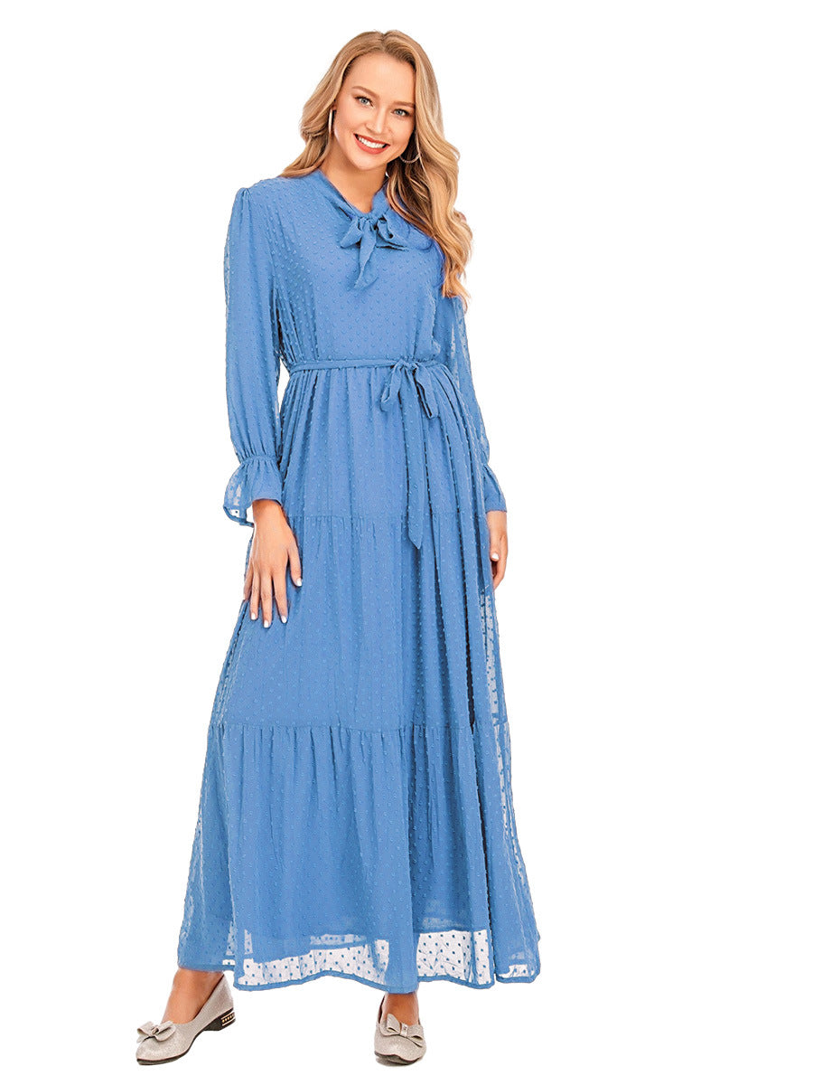 Stylish Stitching Long Sleeve Middle East Dress