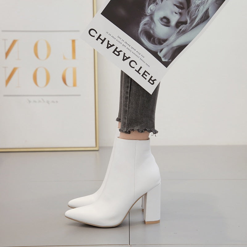 Boots pointed toe white high heel martin boots (On Hand)
