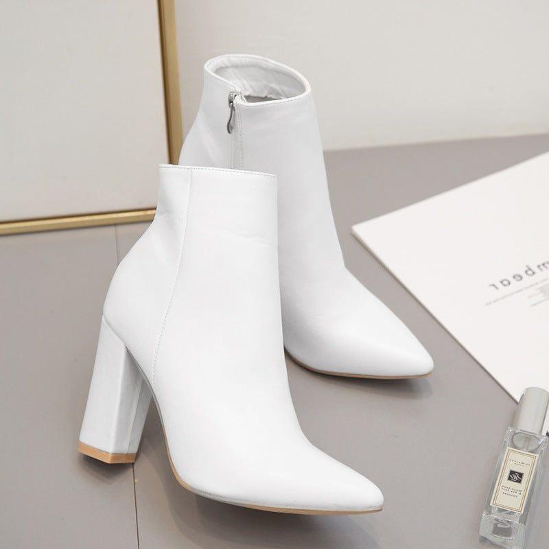 Boots pointed toe white high heel martin boots (On Hand)
