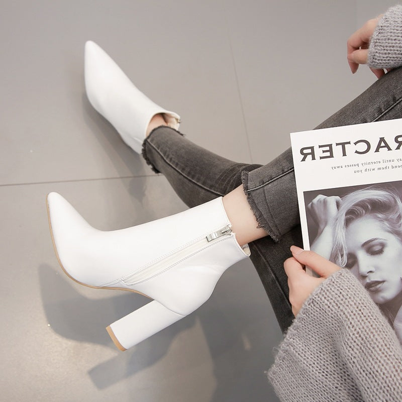 Boots pointed toe white high heel martin boots (On Hand)