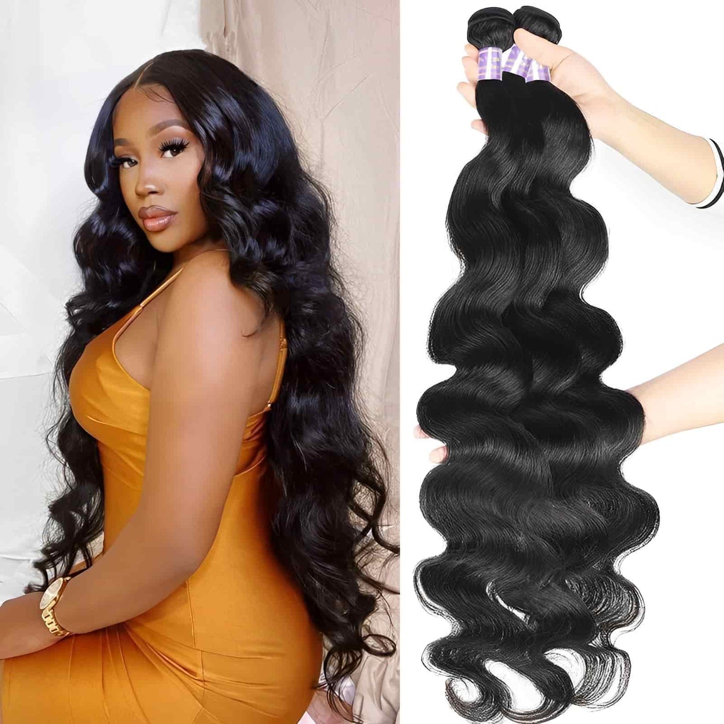 Virgin Human Hair Bundles Natural Color Body Wave 3 Bundles