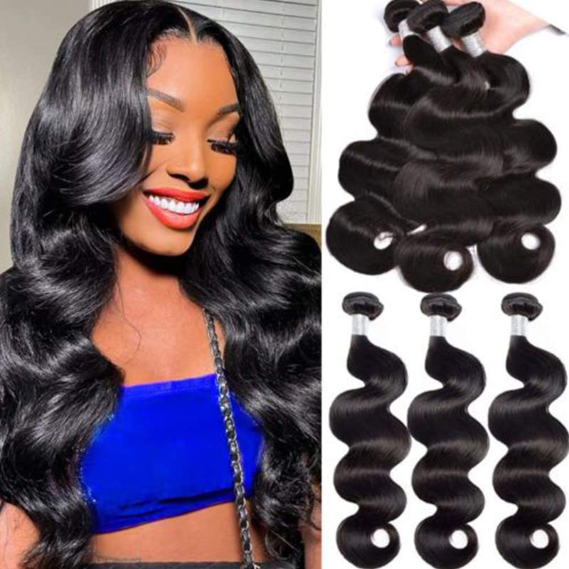 Virgin Human Hair Bundles Natural Color Body Wave 3 Bundles