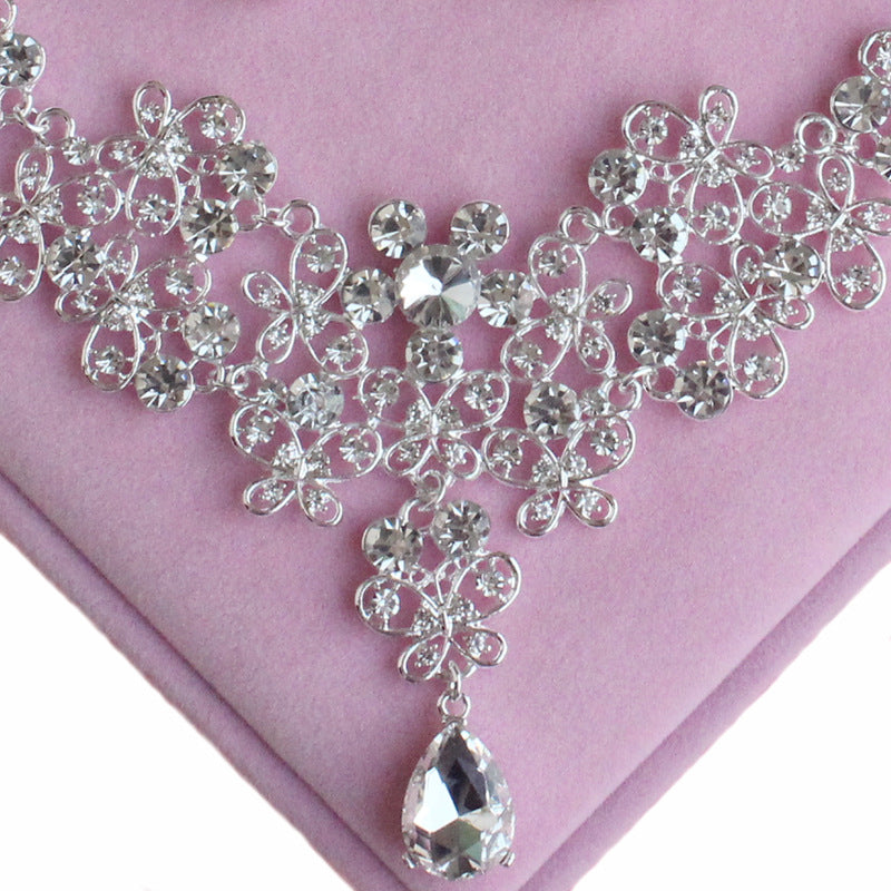 Bridal jewelry three-piece set handmade crown pearl necklace earrings and hair band