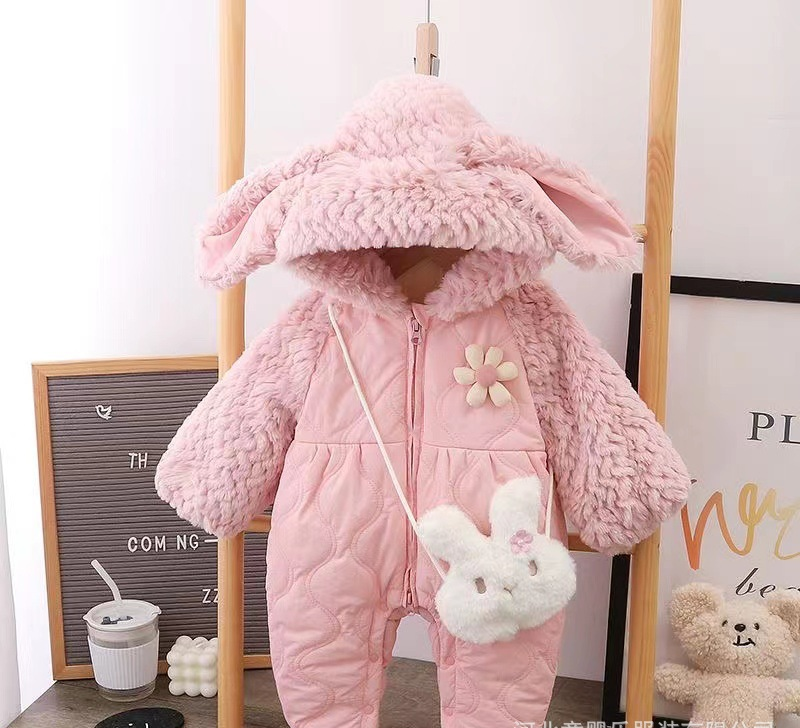 Warm Quilted Winter Jumpsuit for Baby Girls
