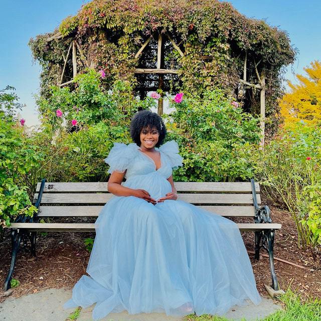 Floral Mesh Maternity Gown