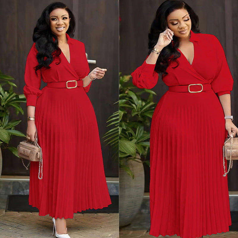 Independent Station Spring New Women's Solid Color Plus Size Dress (On Hand)