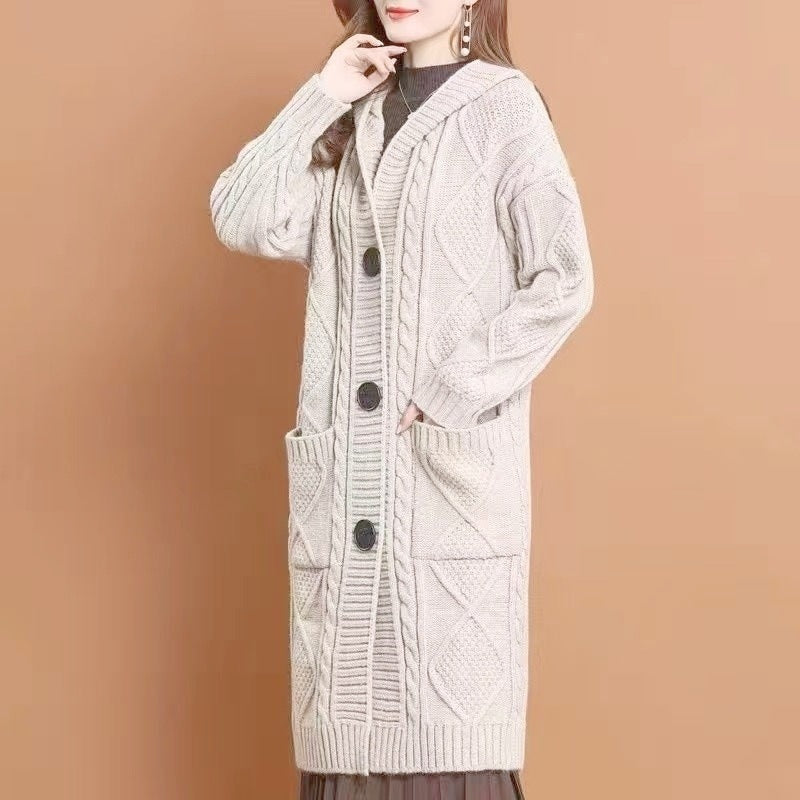 Heavy Industrial Jacquard Hooded Knit Cardigan