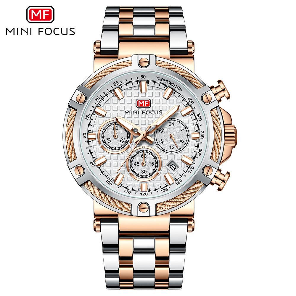 Mini Focus Men's Casual Watch - Waterproof Quartz Luminous Steel Band