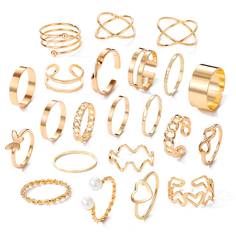 Butterfly ring opening multi-joint ring set 22 pieces love ring female design sense niche