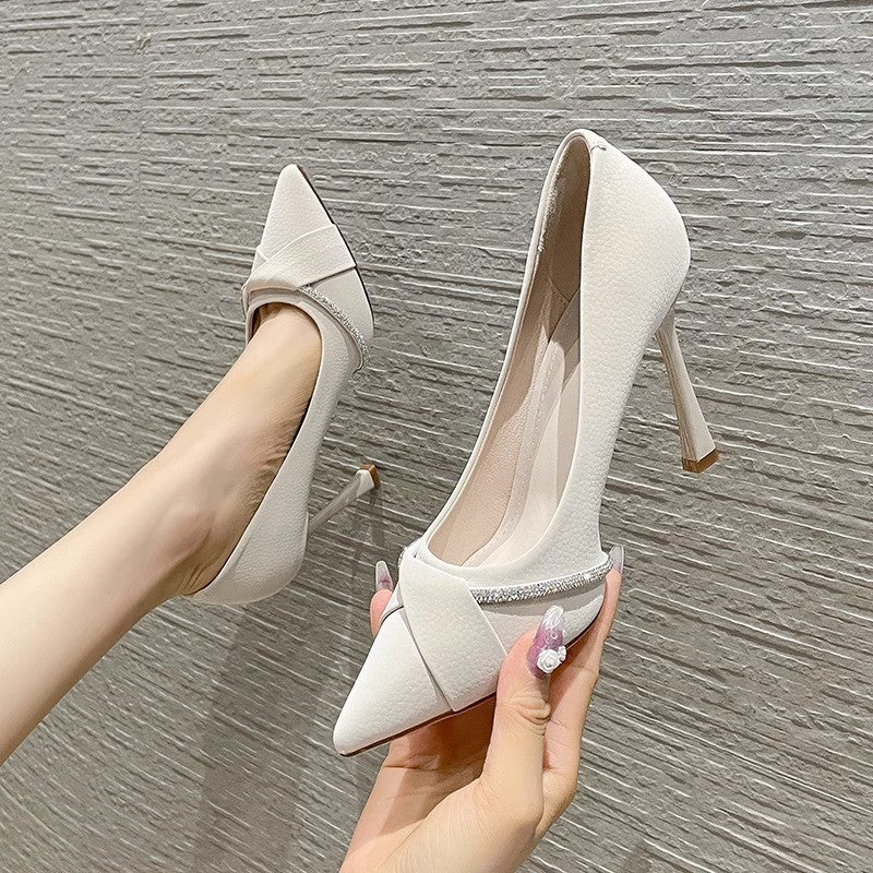 New Casual High Heels: Pointed Toe Stiletto Heels with Rhinestones