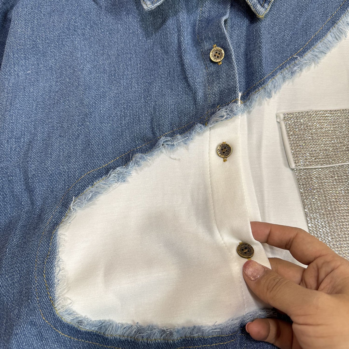 Retro Contrast-Stitch Denim Set
