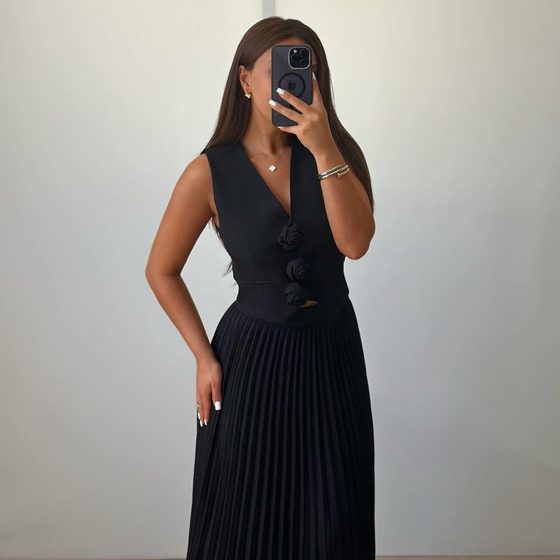 Womens Summer Sleeveless Vest & Pleated Skirt Two-Piece Set