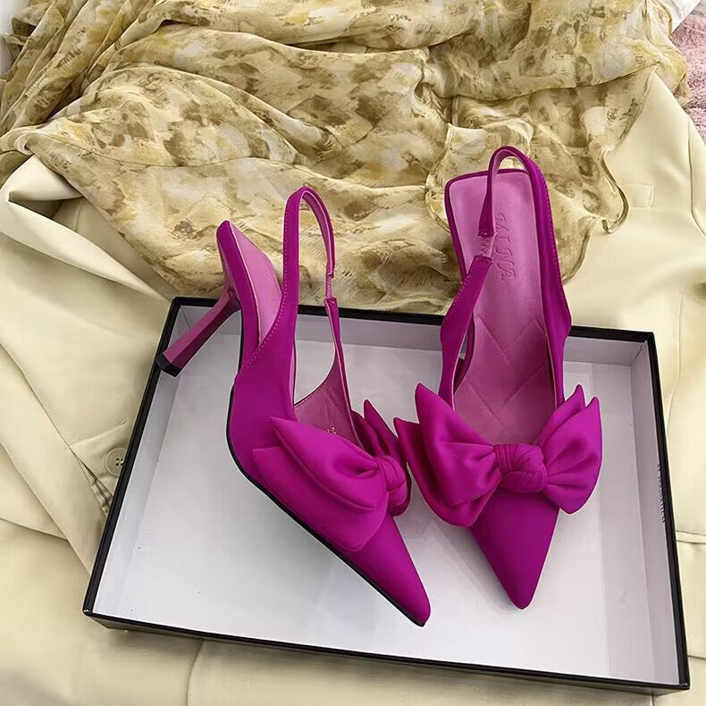French High Heels Niche Baotou Bow Sandals: Fairy Stiletto Pointed Toe Shoes