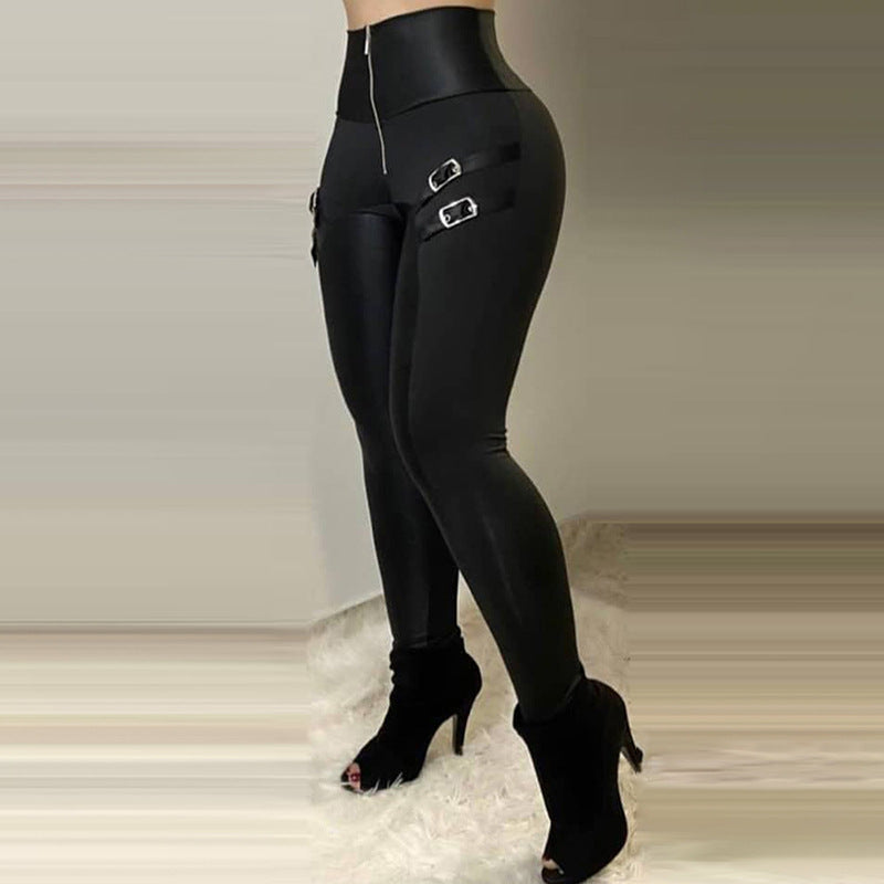 Women's Independent Station Black High-Waisted Skinny Zipper Buckle