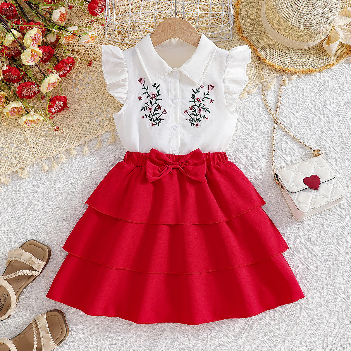 Red Cake Skirt Set
