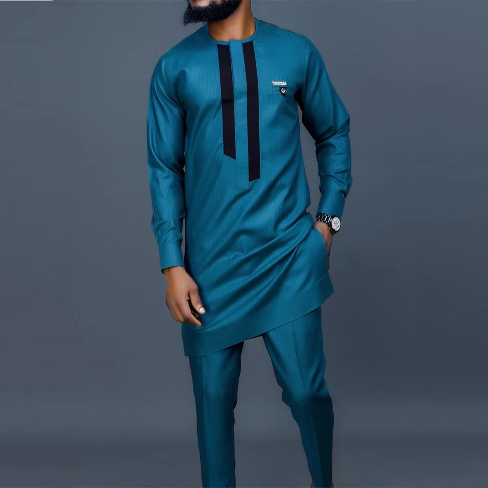 Men's 2-Piece African Ethnic Style Wedding Suit – Festive Solid Color Set