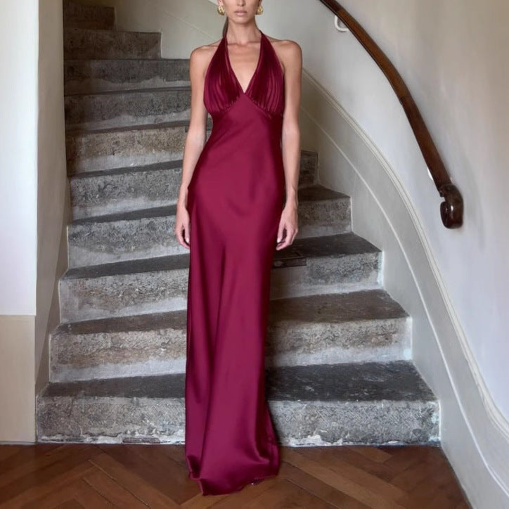 Sexy Burgundy Backless Dress