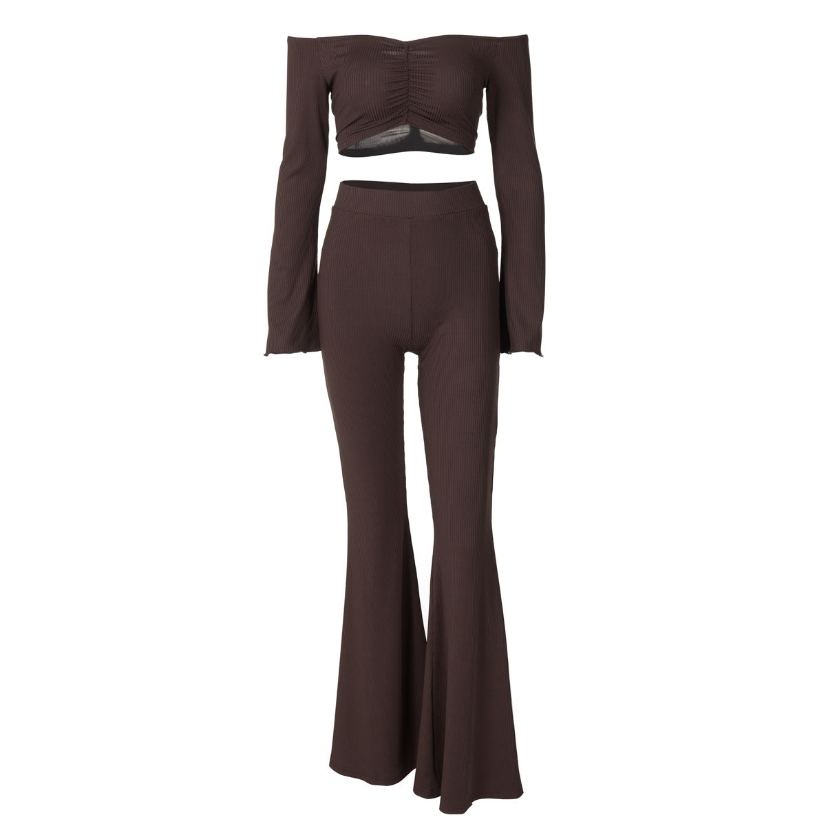 One-shoulder long sleeves slim flared jump suit
