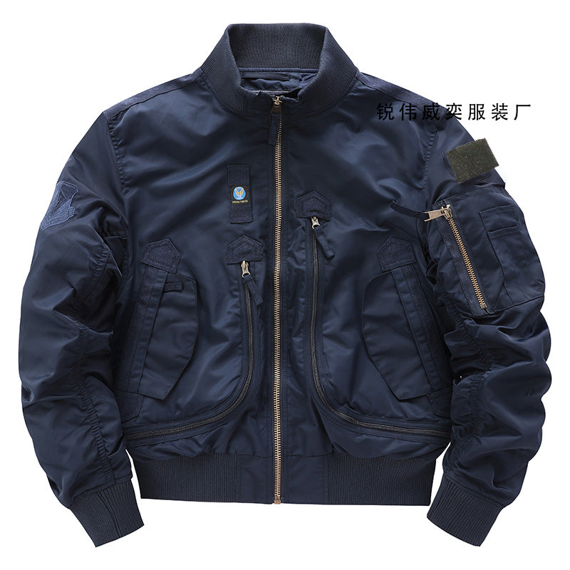 Mens Air Force Pilot Baseball Jacket Tactical Stand Collar Leader Fan Coat
