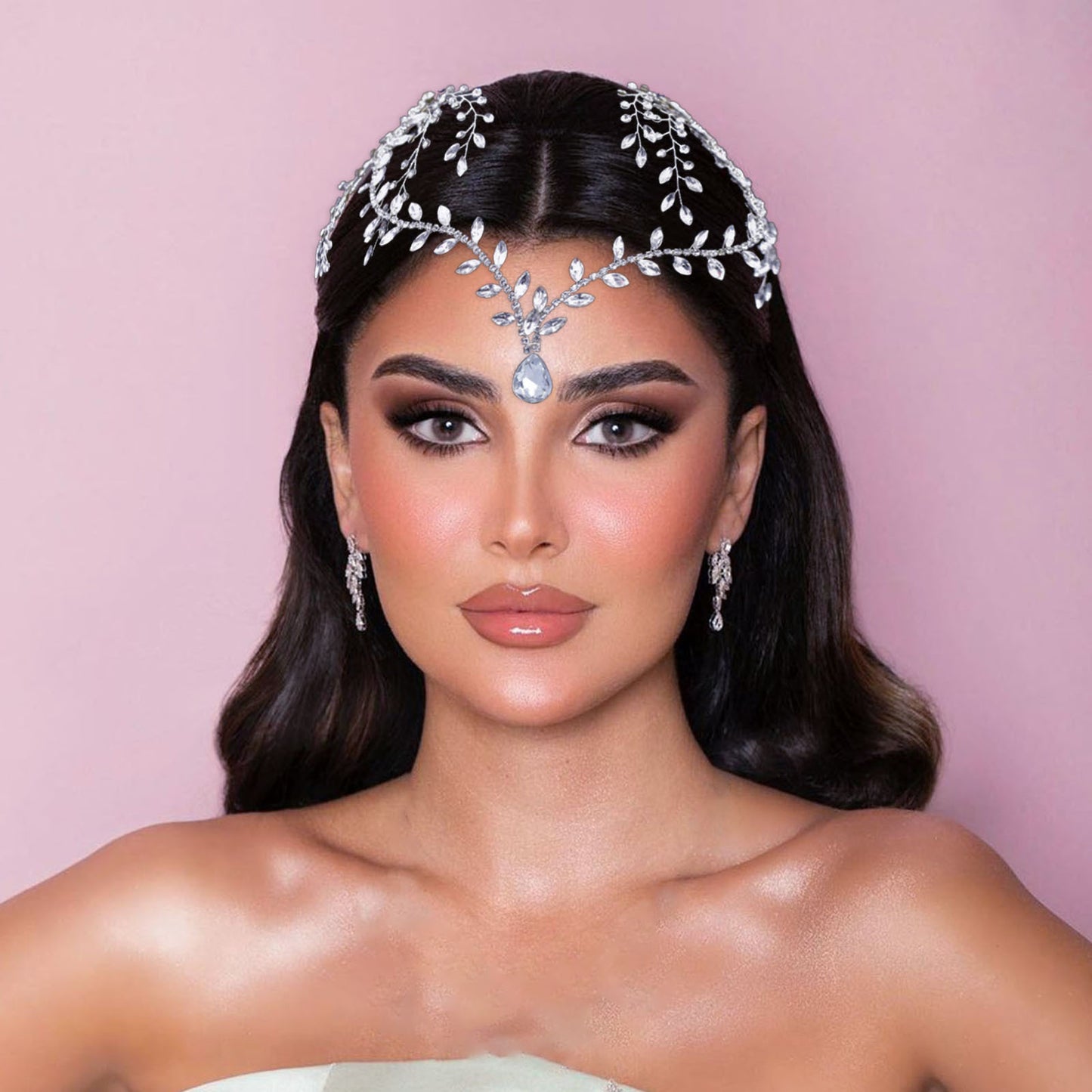 Bridal hanging rhinestone handmade headband