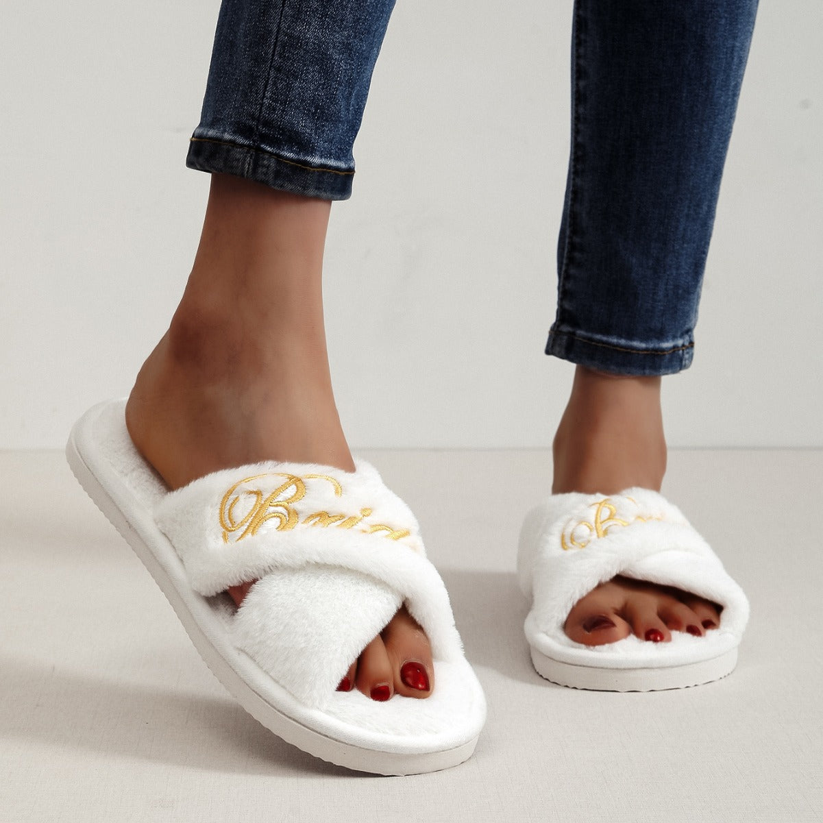 Embroidery plush slippers