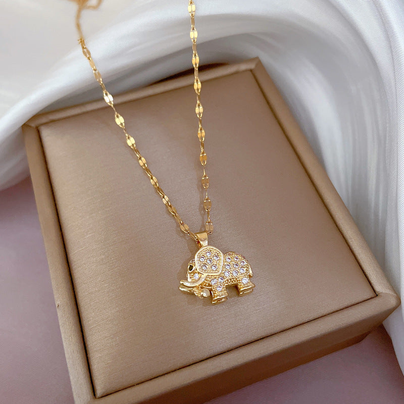 Titanium Steel Light luxury micro-inlaid three-dimensional elephant necklace