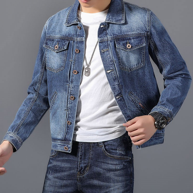 Men’s Casual Loose Denim Jacket – Trendy Square Neck Spring Coat