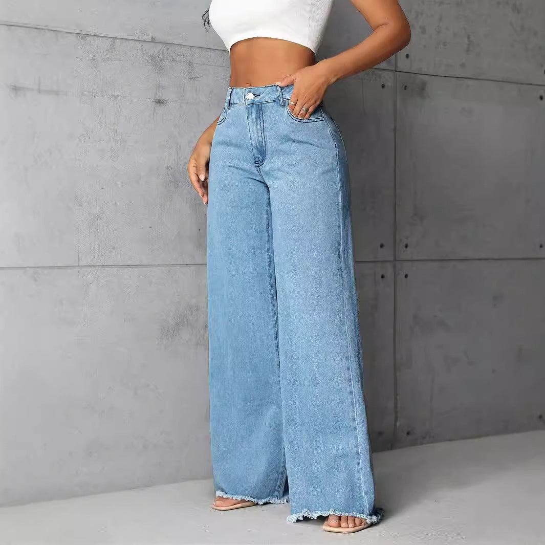 Women's Low Rise Straight Wide-Leg Jeans Trousers