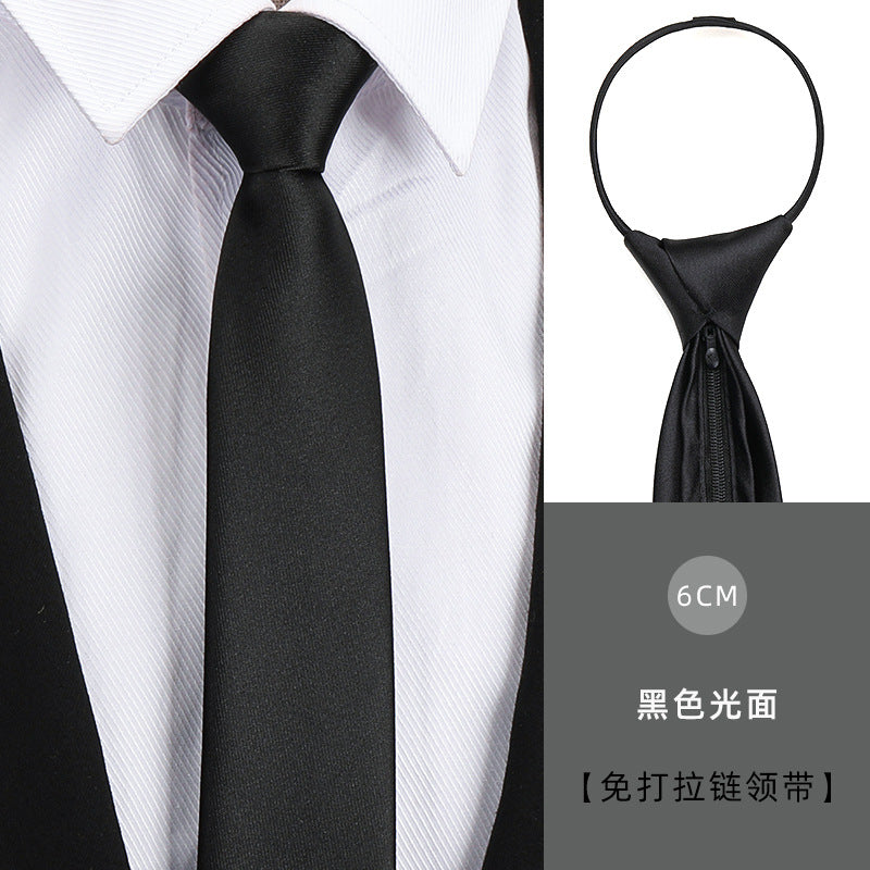 Tie men's formal wear business black glossy narrow zipper professional wedding groom korean zipper hand tie