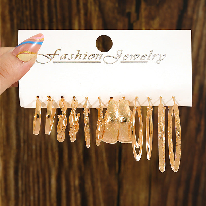 Simple metal earrings 6 pairs set earrings