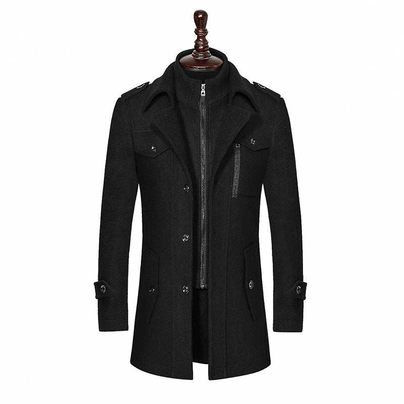 Plus Size Mens Woolen Business Coat Double Neck Zip Winter Jacket