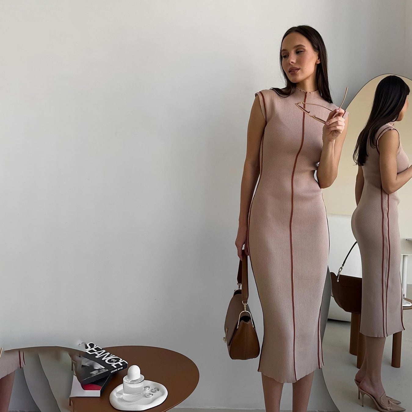 Elegant Patchwork Knitted Midi Vest Dress