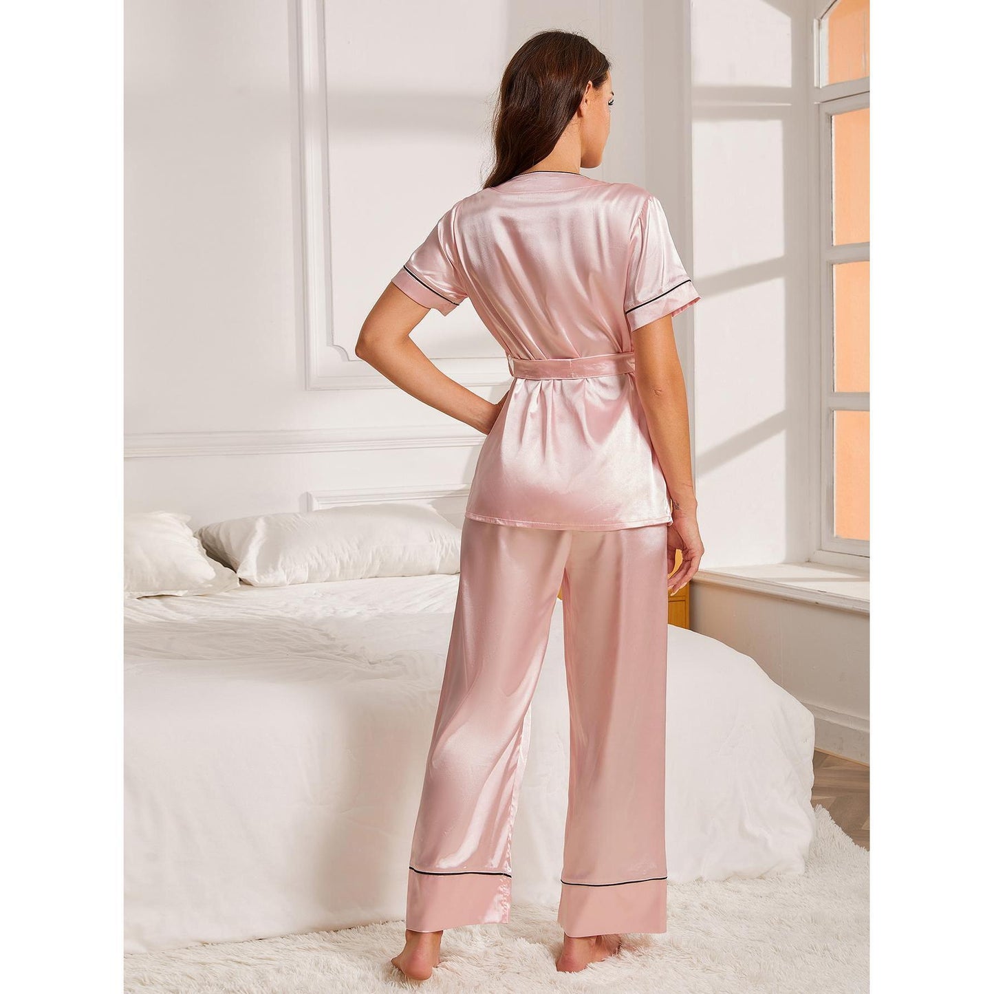 Thin striped short-sleeved dressing gowns bathrobe