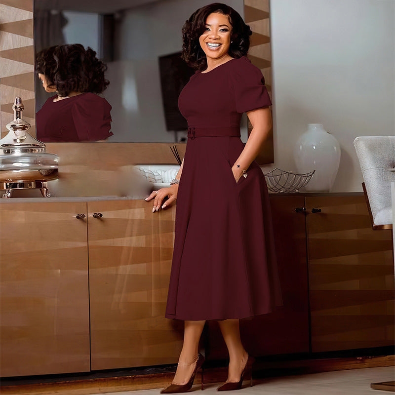 Plus Size Puff Sleeve Midi Skirt High Waist Plus Size Dress