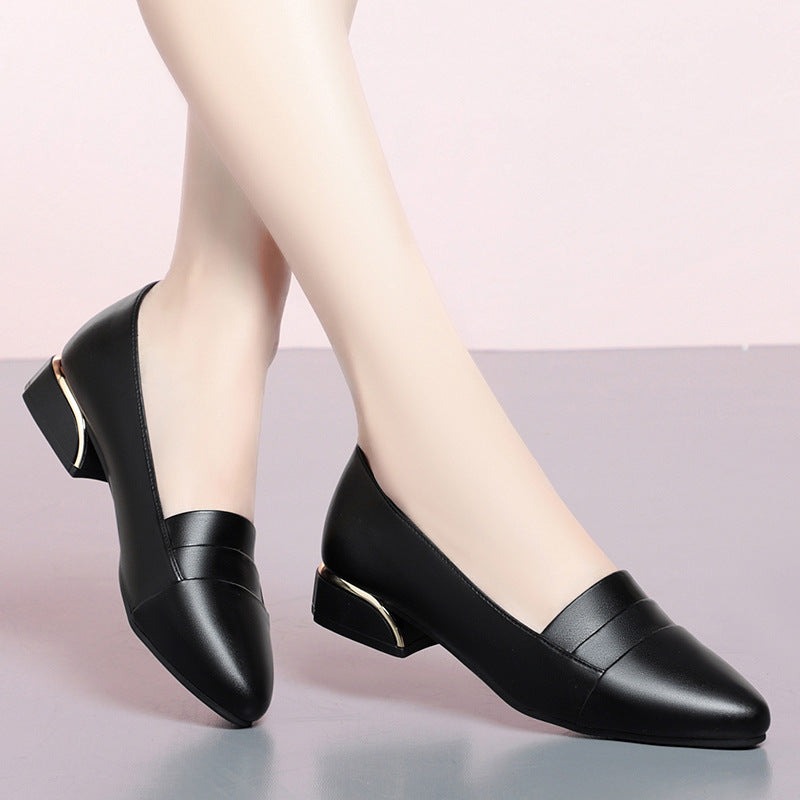 Casual Leather Work Shoes for Women Block Heel & Soft Sole
