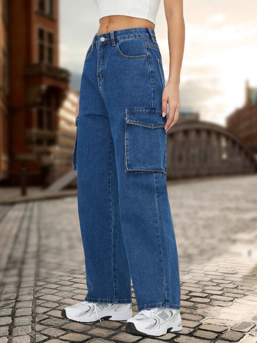 Blue wash high waist straight pants