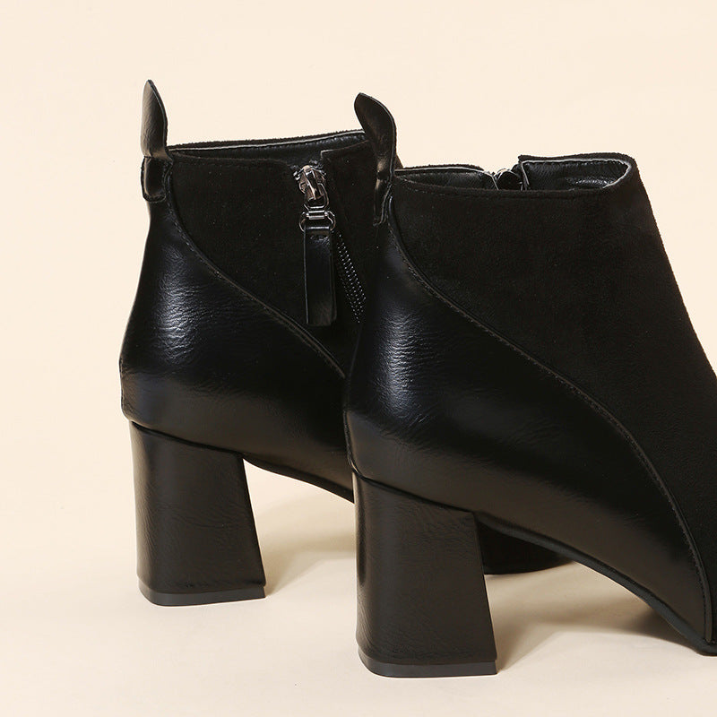 New Block Heel Side Zipper Boots Stylish Pointed Toe (On Hand)